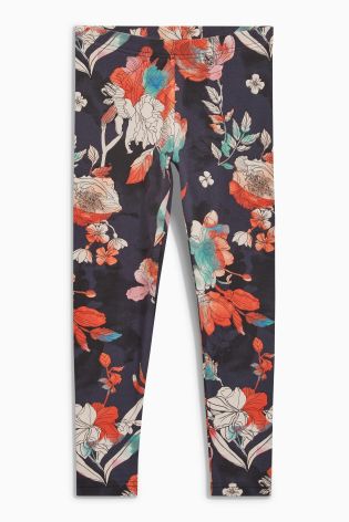 Navy Floral Print Leggings Two Pack (3-16yrs)
